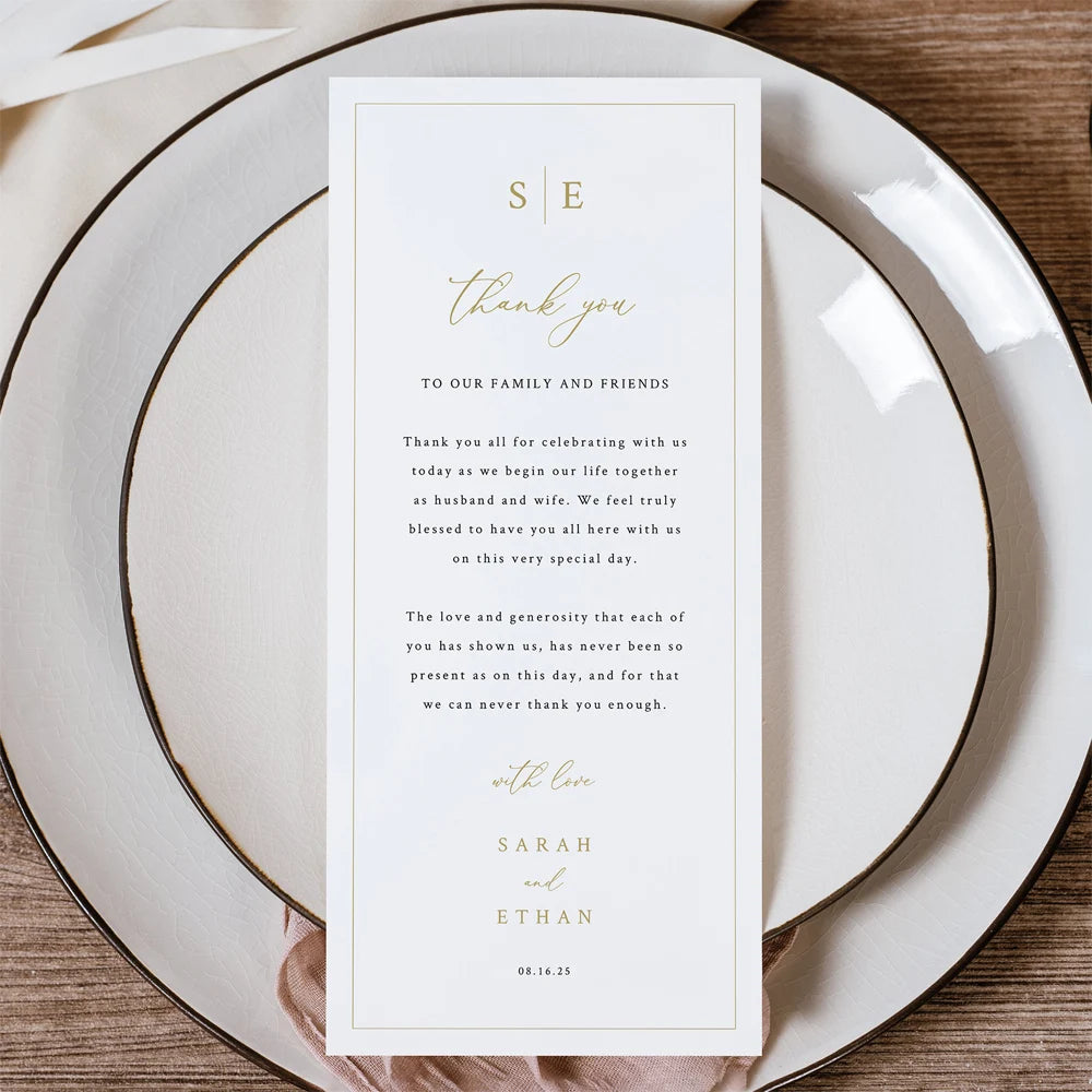 Personalized Minimalist Elegant Thank You Place Card Wedding Thank You Napkin Note Place Setting Table Card modern design
