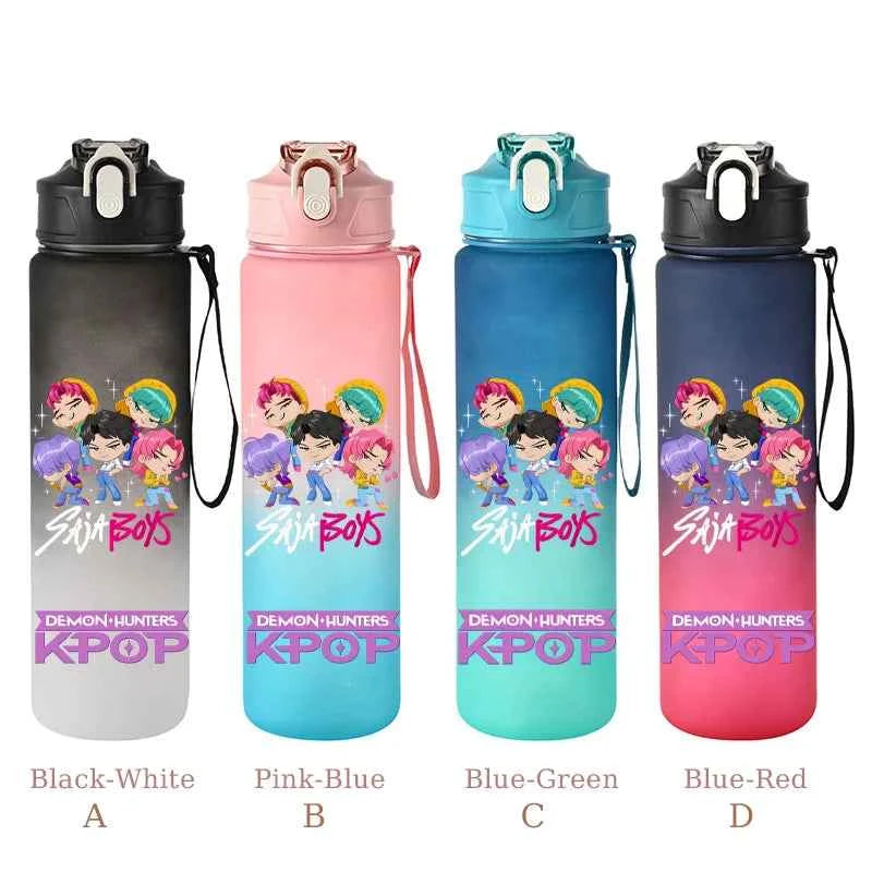 800ML KPop Demon Hunters Sports Water Bottle With Straw Men And Women Perfect For Outdoor Travel Hiking Office Jugs Fans Gifts