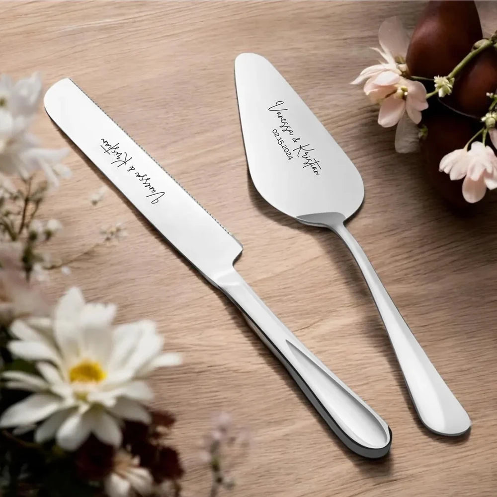 1Set Personalised Cake Knife Shovel Custom Wedding Gift Gold/Silver Cutting Server Set Engraved Birthday Party Cake Dinner Decor - YourGiftIdeasUK