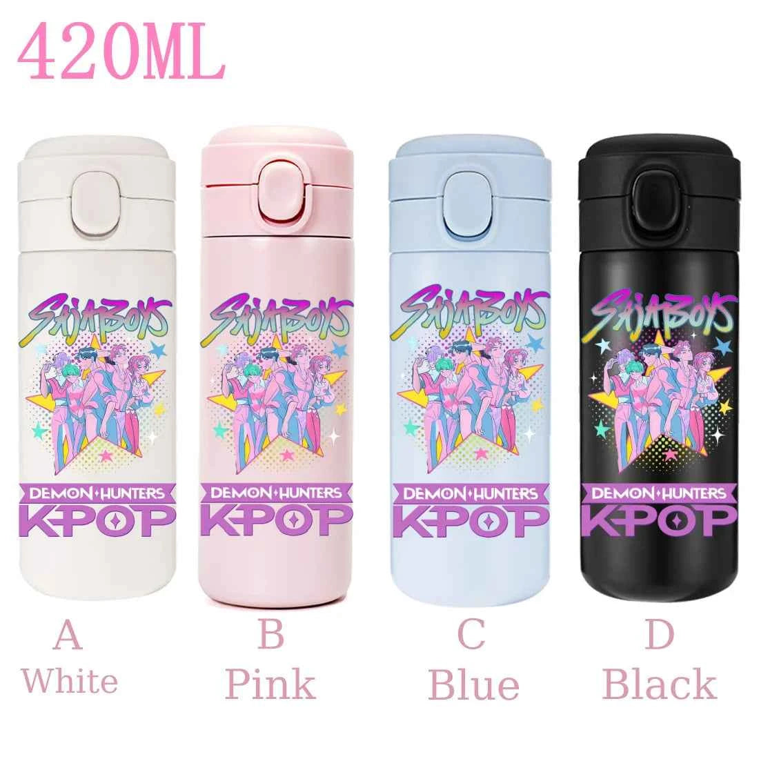 420ML KPop Demon Hunters Cartoon Stainless Steel Thermal Water Bottle Mini Leak Proof Portable Insulated Cup Birthday Gift