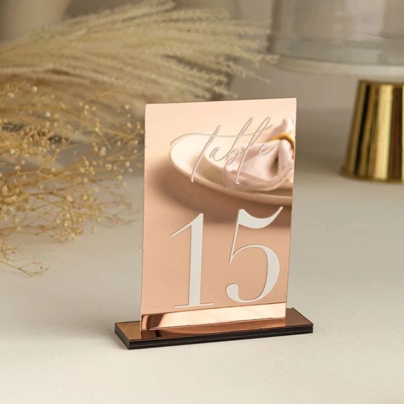 Modern Table Numbers - Wedding Table Numbers - One side Gold Mirror Table Signs - Wedding Table Decor - Reception Signage