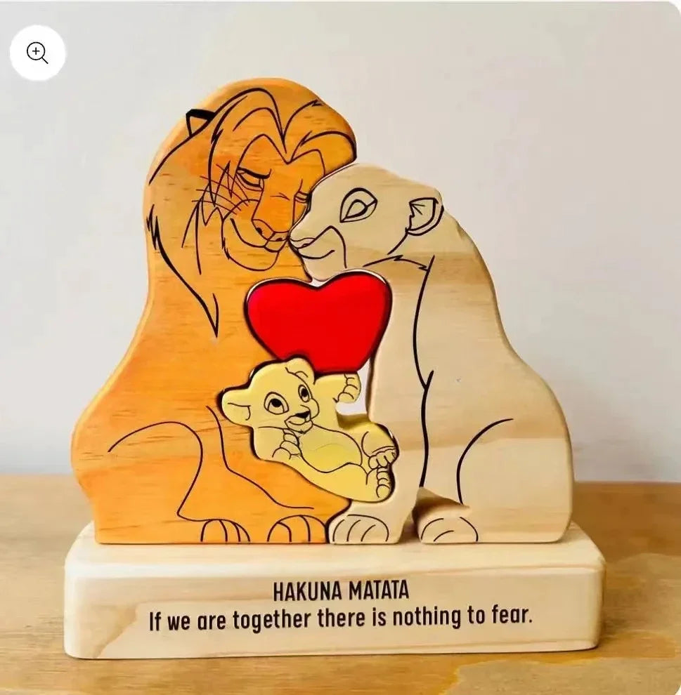 Art Wooden Family Puzzle Personalized Name Puzzle Wooden Lion Puzzle Home Decor Christmas Warm Gifts for Parents