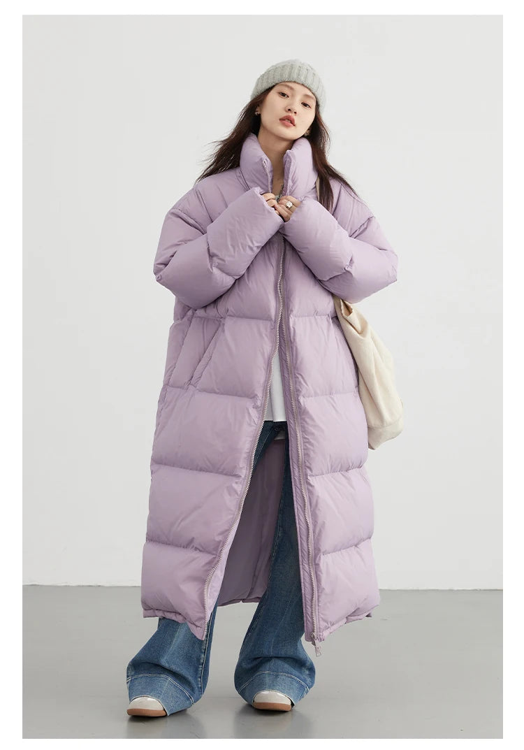 CHIC VEN Women Down Coats New Long Thick Warm Down Jackets Overcoat White Duck Down Loose Casual Jacket Autumn Winter 2023