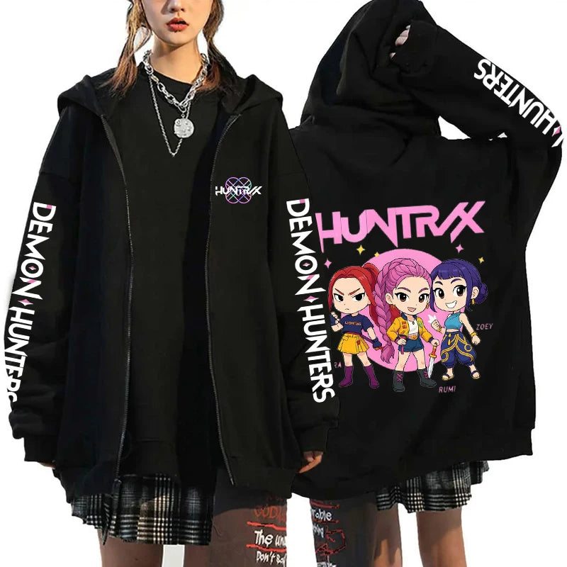 Hot Kpop Demon Hunters Mira Rumi Zoey Print Hoodie Fashion Harajuku Zipper Hoodies Women Men Sweatshirt Long Sleeve Casual Tops