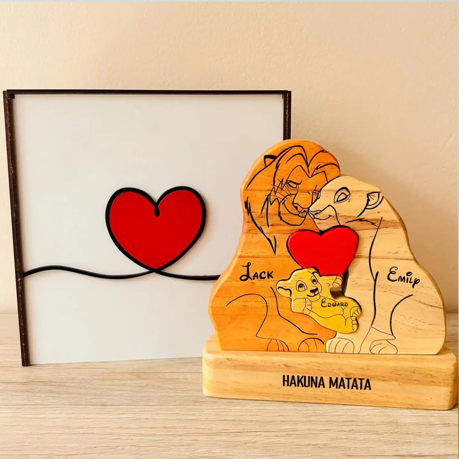Art Wooden Family Puzzle Personalized Name Puzzle Wooden Lion Puzzle Home Decor Christmas Warm Gifts for Parents