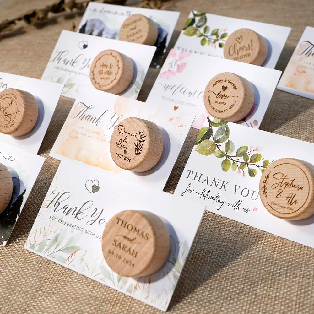 Custom 10pcs Wooden Wine Cork Stoppers with Thank You Card Wedding Party Baptism Ideas Personalized Gift for Guests in Bulk