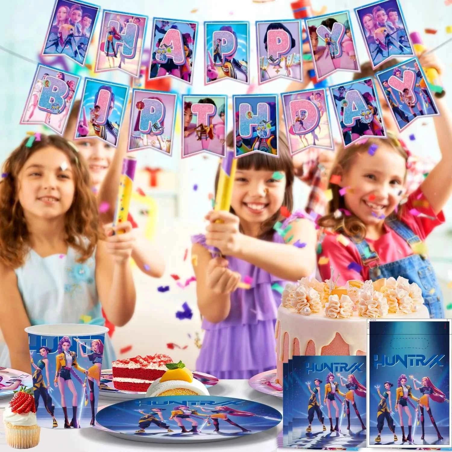 Birthday Decorations k pop demon hunters Birthday Table cloth Birthday Cup Plate Baby Shower Party Favors Kids Kpop Demon Hunter