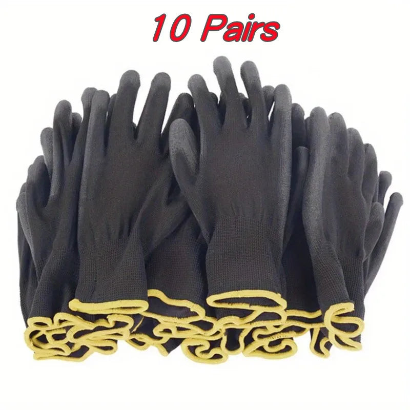 10 Pairs Black Durable Safety Gloves - Anti-Slip, Wear-Resistant, ESD Protection for Gardening & Woodworking