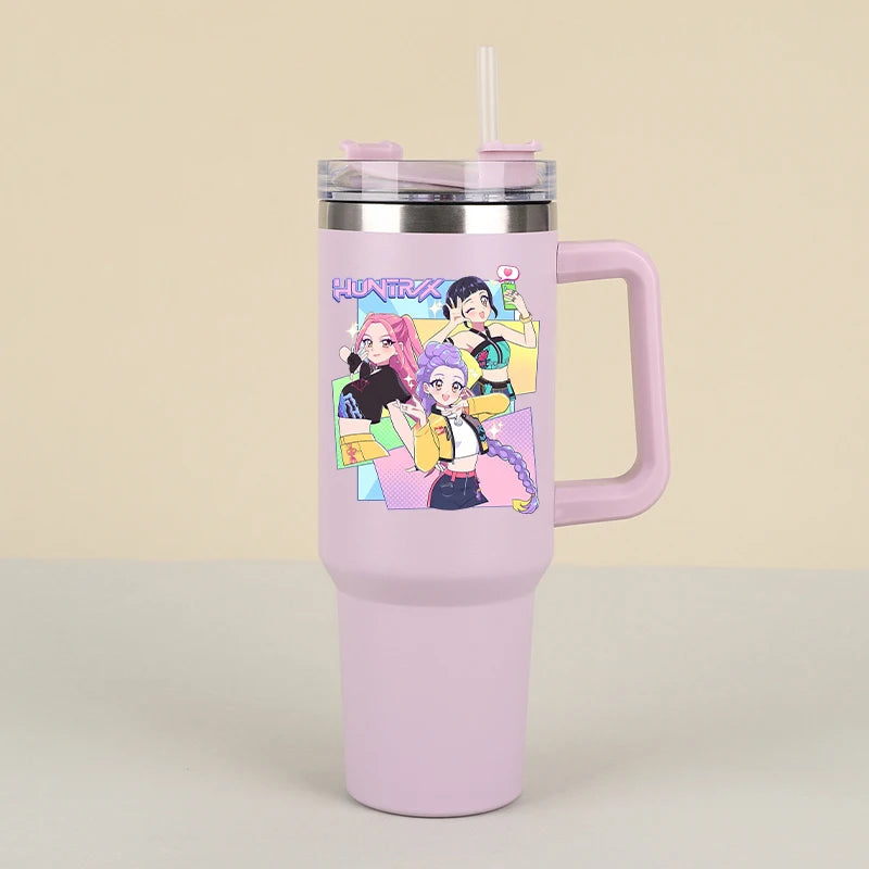 New K Pop Demon Hunters Water Bottles Kawaii Cartoon Water Bottle Girls Large Capacity with Handles Water Cup Birthday Gifts - YourGiftIdeasUK