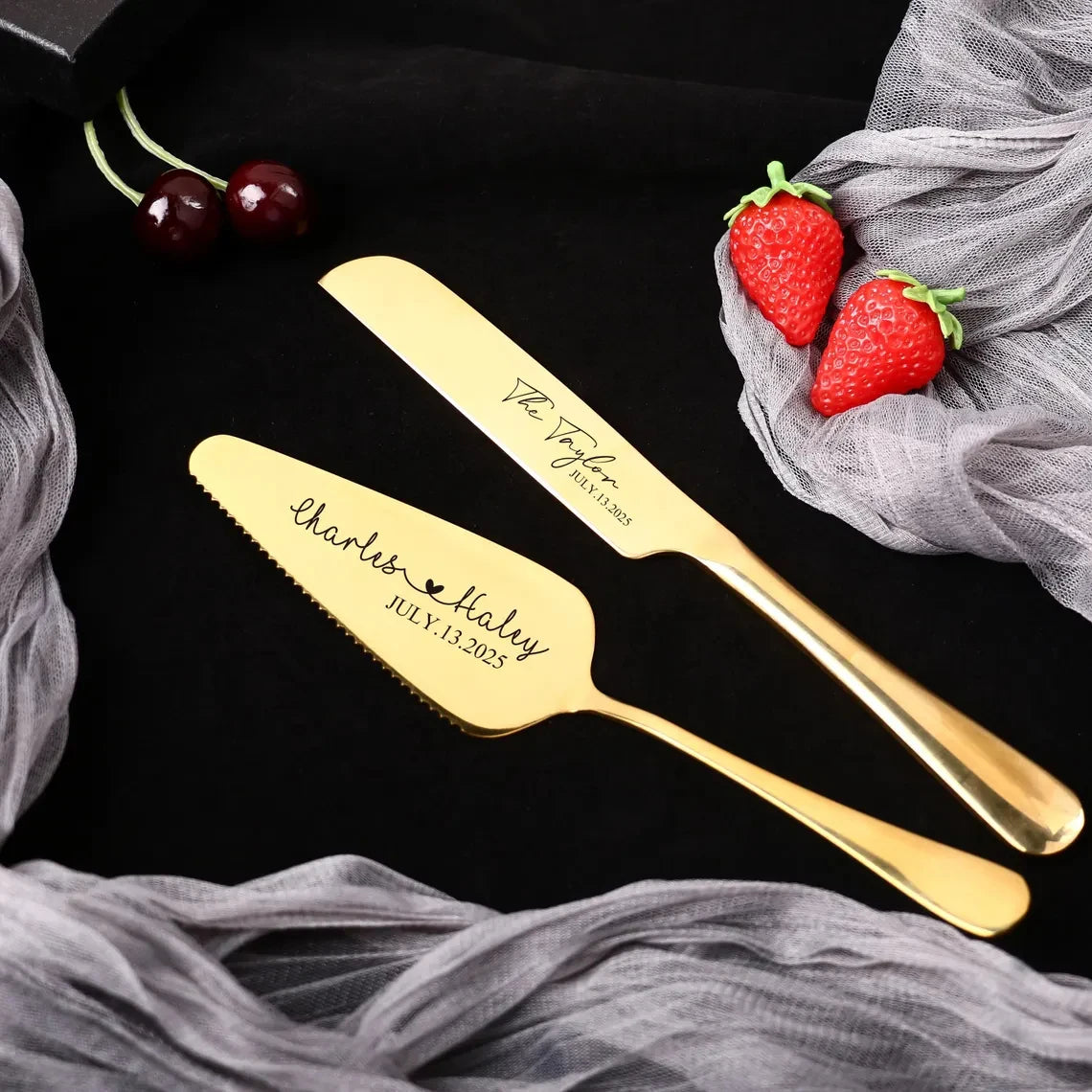 1Set Personalised Cake Knife Shovel Custom Wedding Gift Gold/Silver Cutting Server Set Engraved Birthday Party Cake Dinner Decor - YourGiftIdeasUK