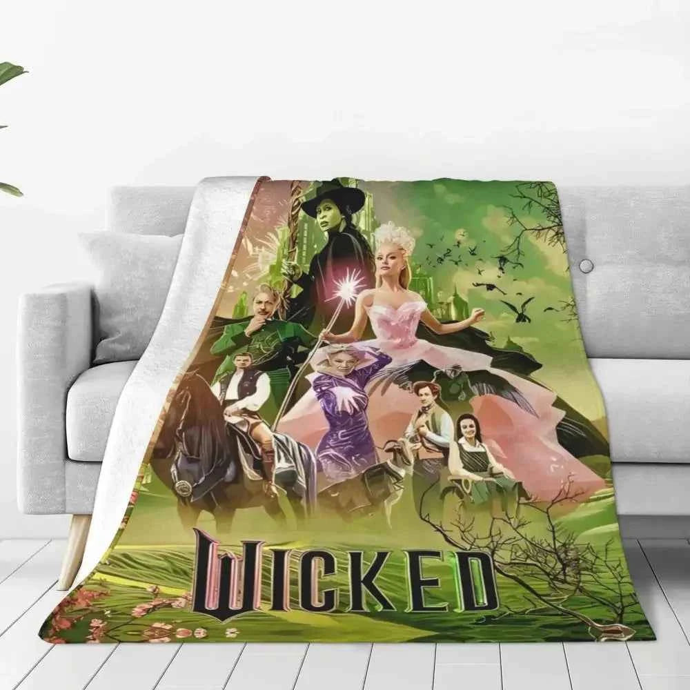 Soft Blanket Travel Wicked Elphaba & Glinda Tonal Throw Blanket Magic Movie Flannel Bedspread For Bedroom Aesthetic Bed Cover