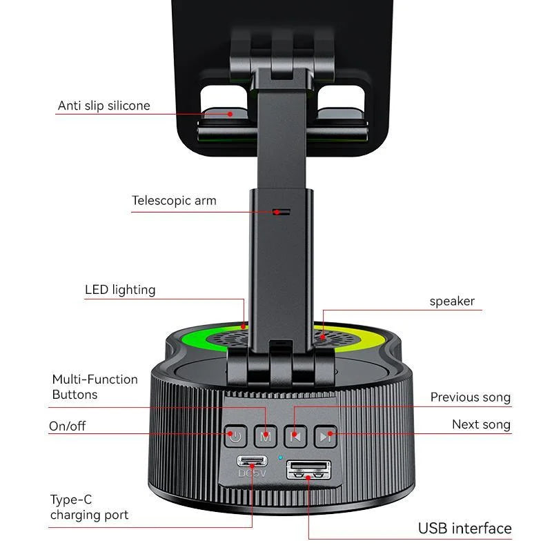 New Cell Phone Holder Stand With LDE Light Bluetooth Speaker Adjustable Tablet Bracket Support Portable Wireless Loudspeaker - YourGiftIdeasUK