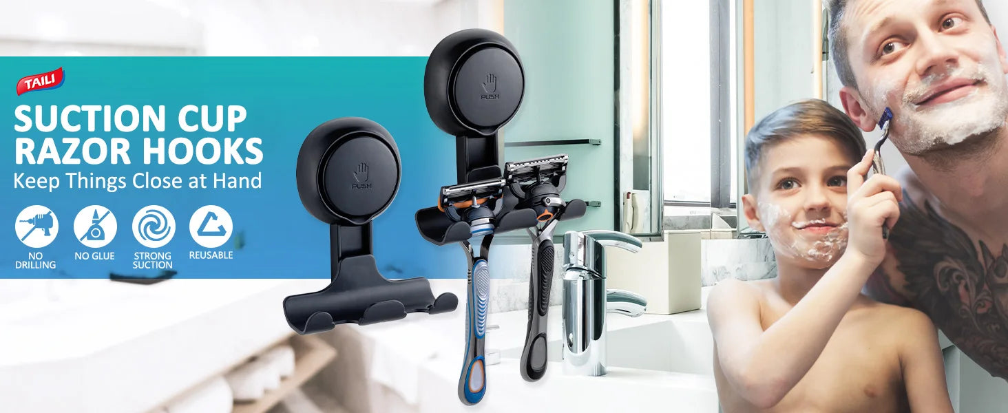 TAILI Shower Razor Hooks for Bathroom Kitchen Shower Hooks Suction Cup Hook Powerful Vacuum Suction Hooks Removable and Reusable