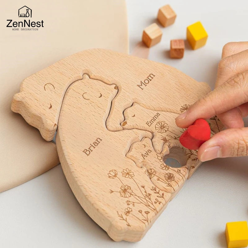 Artistic Wooden Puzzles, Little Bear Family Personalized Name Puzzles, Christmas Gifts, Home Tabletop Decorations