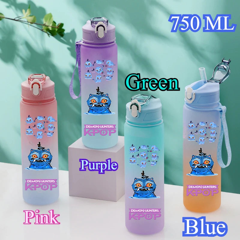 750ML KPop Demon Hunters Gradient Color Water Cup HUNTR/X Rumi Mira Zoey Jinu Drinking Bottle Saja Boys Tiger Kid Birthday Gift - YourGiftIdeasUK