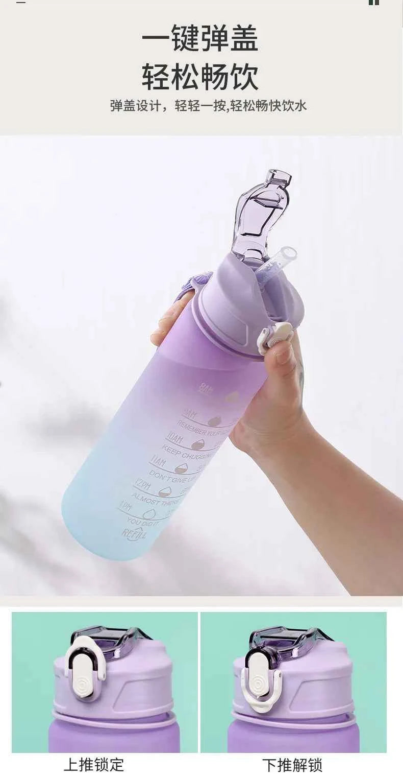 KPop Demon Hunters Gradient Water Bottles 750ml Letter A-Z Girl Straw Drinking Cups Portable High-capacity Outdoor Drink Bottle