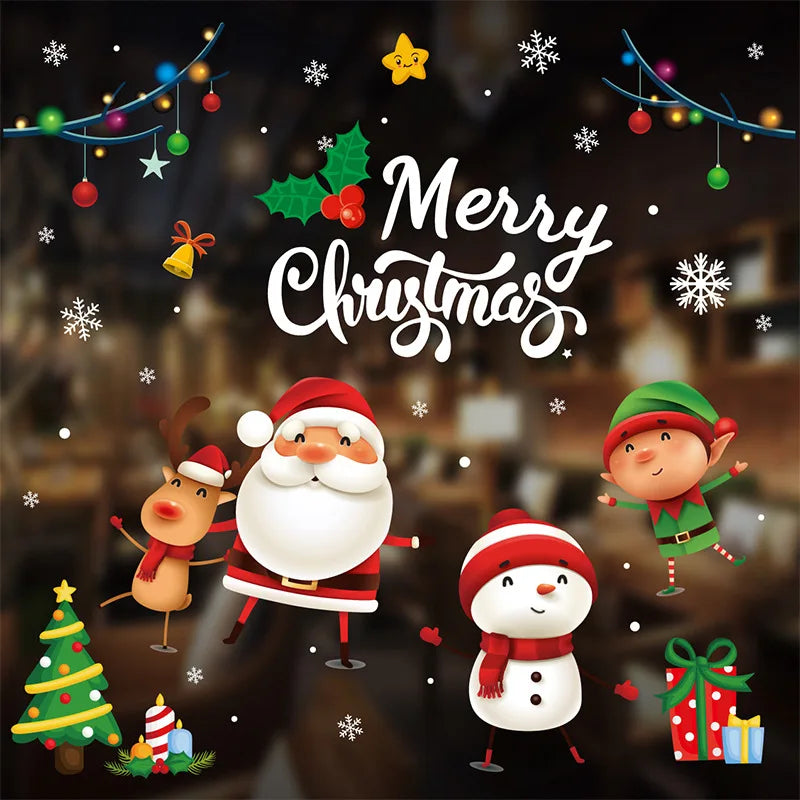 Merry Christmas Stickers Christmas Decoration 2025 Cartoon Snowman Santa Xmas Tree Claus Window Glass Door Wall Stickers Gifts - YourGiftIdeasUK