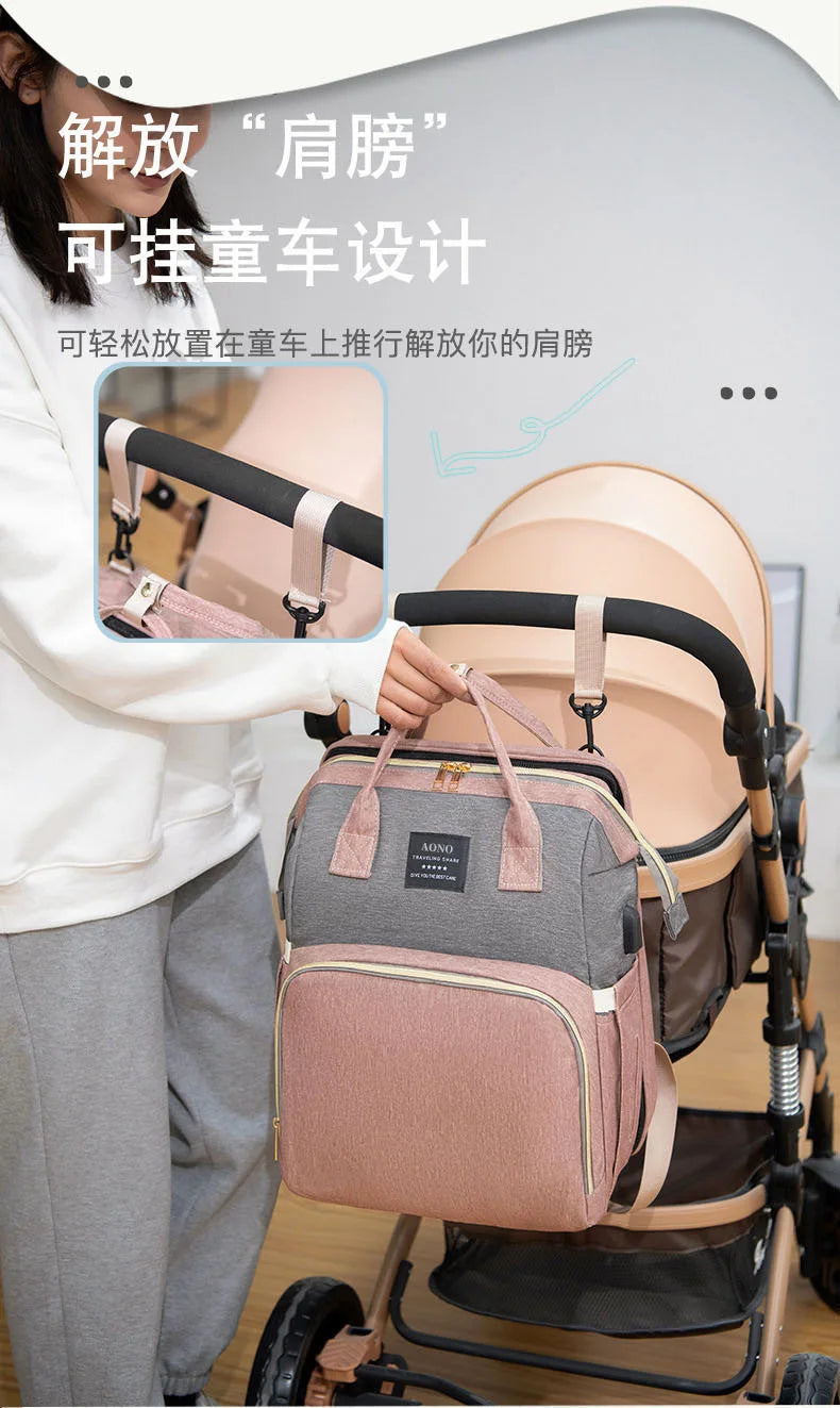 Multifunctional Mother and Baby Bag Mom Bag Bottle Backpack 2024 New Folding Sleeping Changing Bag Diaper Backpack