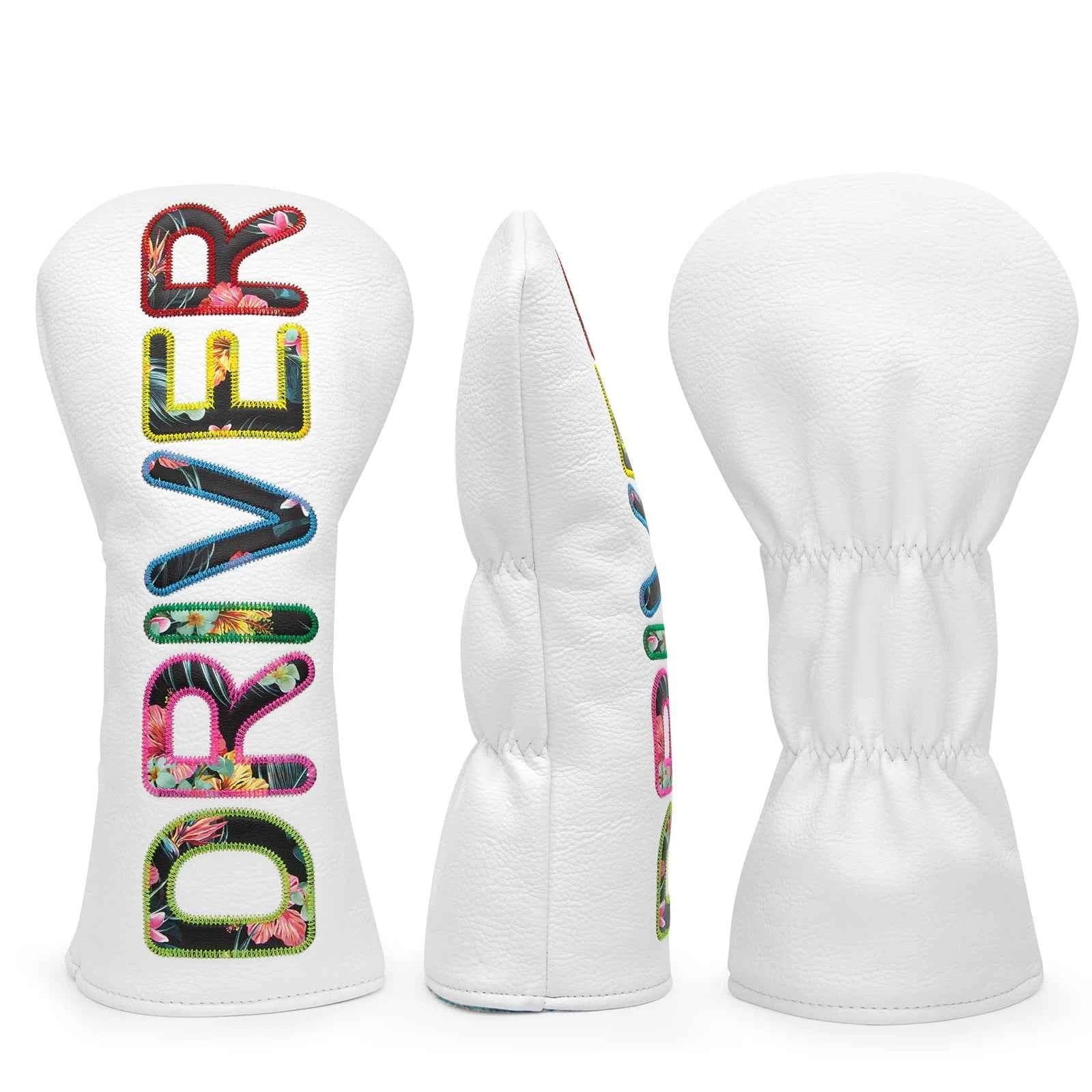 White Premium Leather Golf Head Cover Elegant Embroidery High Quality Golf Club Driver Head Covers  Fariway Wood Covers Hybrid