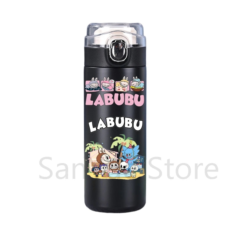 400Ml Water Bottle Cartoon Printed Thermos Cup Pocket Stainless Steel Thermal Coffee Mug Vacuum Insulated Flask Cup Kid Gift