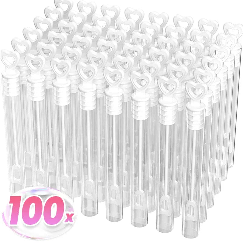 100/10pcs Love Heart Wand Tube Clear Empty Bubbles Soap Bottles with Heart Handle Wedding Gifts for Guests Party Decor Kids Toys