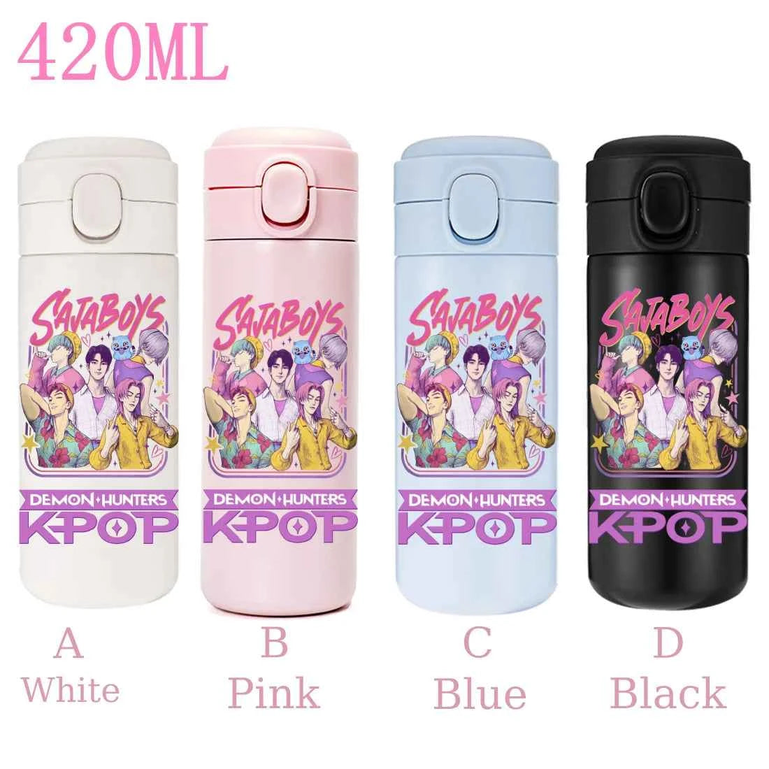 420ML KPop Demon Hunters Cartoon Stainless Steel Thermal Water Bottle Mini Leak Proof Portable Insulated Cup Birthday Gift