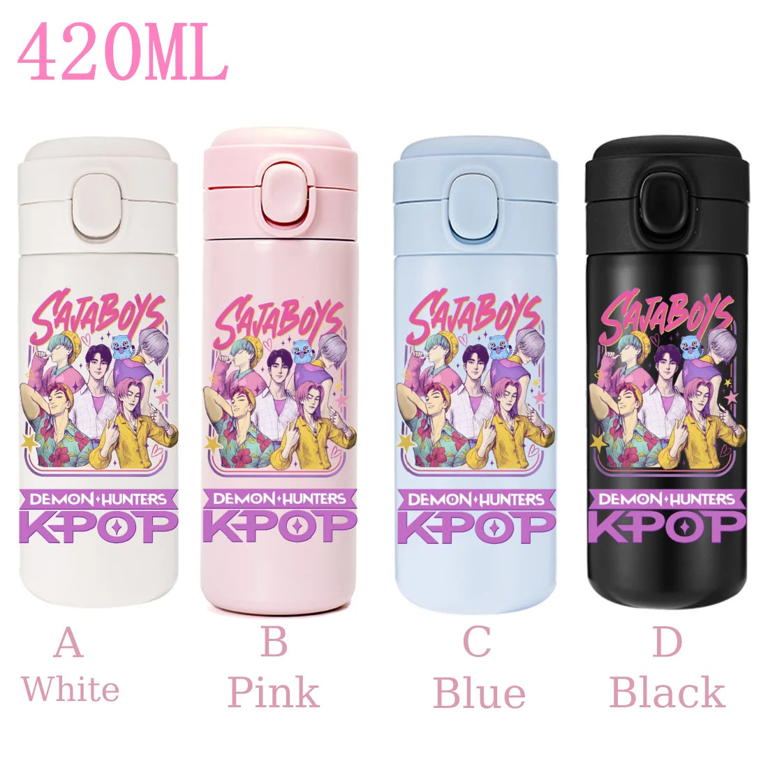 420ML KPop Demon Hunters Cartoon Stainless Steel Thermal Water Bottle Mini Leak Proof Portable Insulated Cup Birthday Gift - YourGiftIdeasUK
