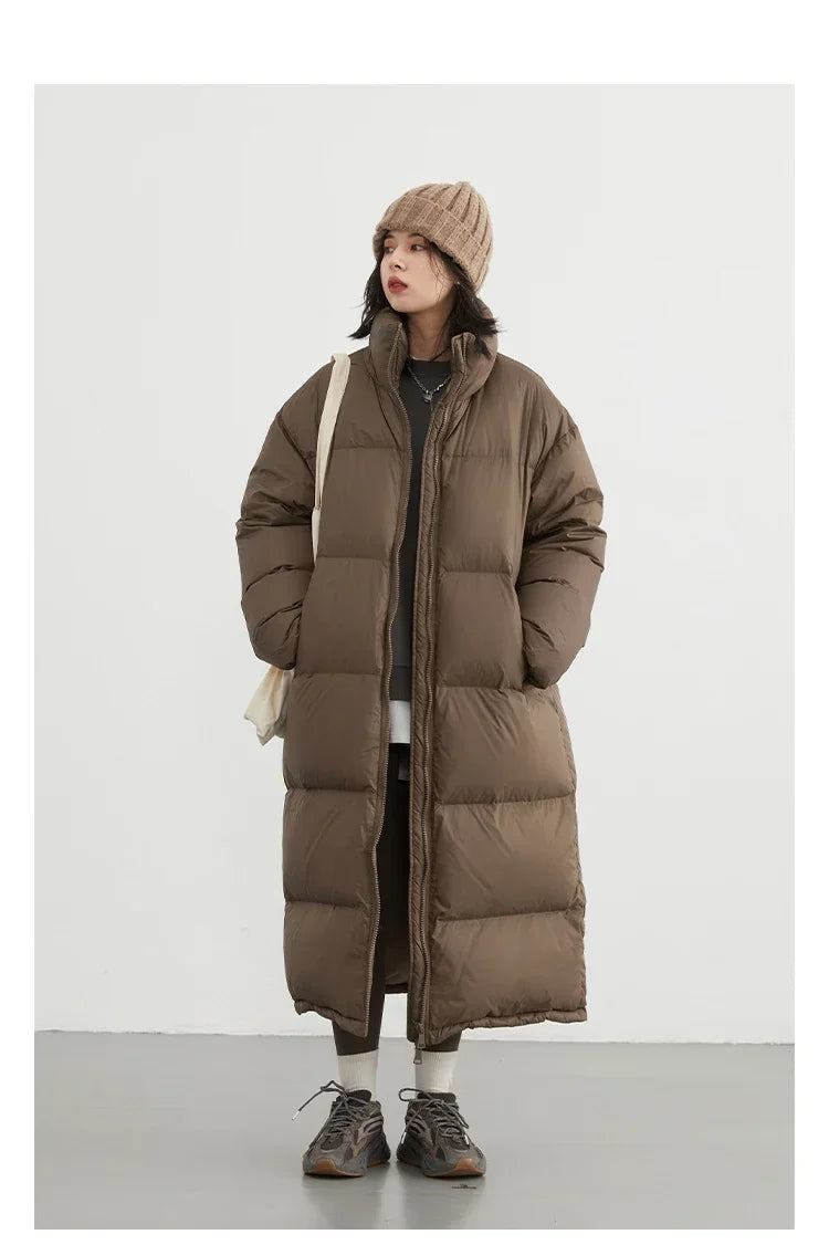 CHIC VEN Women Down Coats New Long Thick Warm Down Jackets Overcoat White Duck Down Loose Casual Jacket Autumn Winter 2023