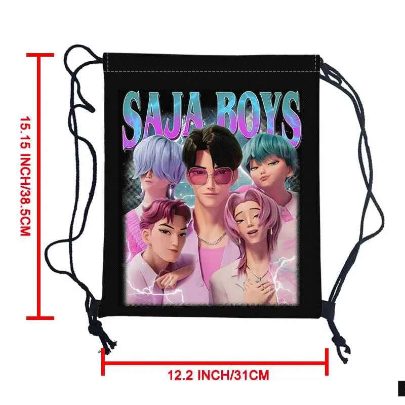 KPop Demon Hunters Print Drawstring Bag Saja Boys Daypack Mira Rumi Zoey Storage Bags for Travel Teenager Women Backpacks
