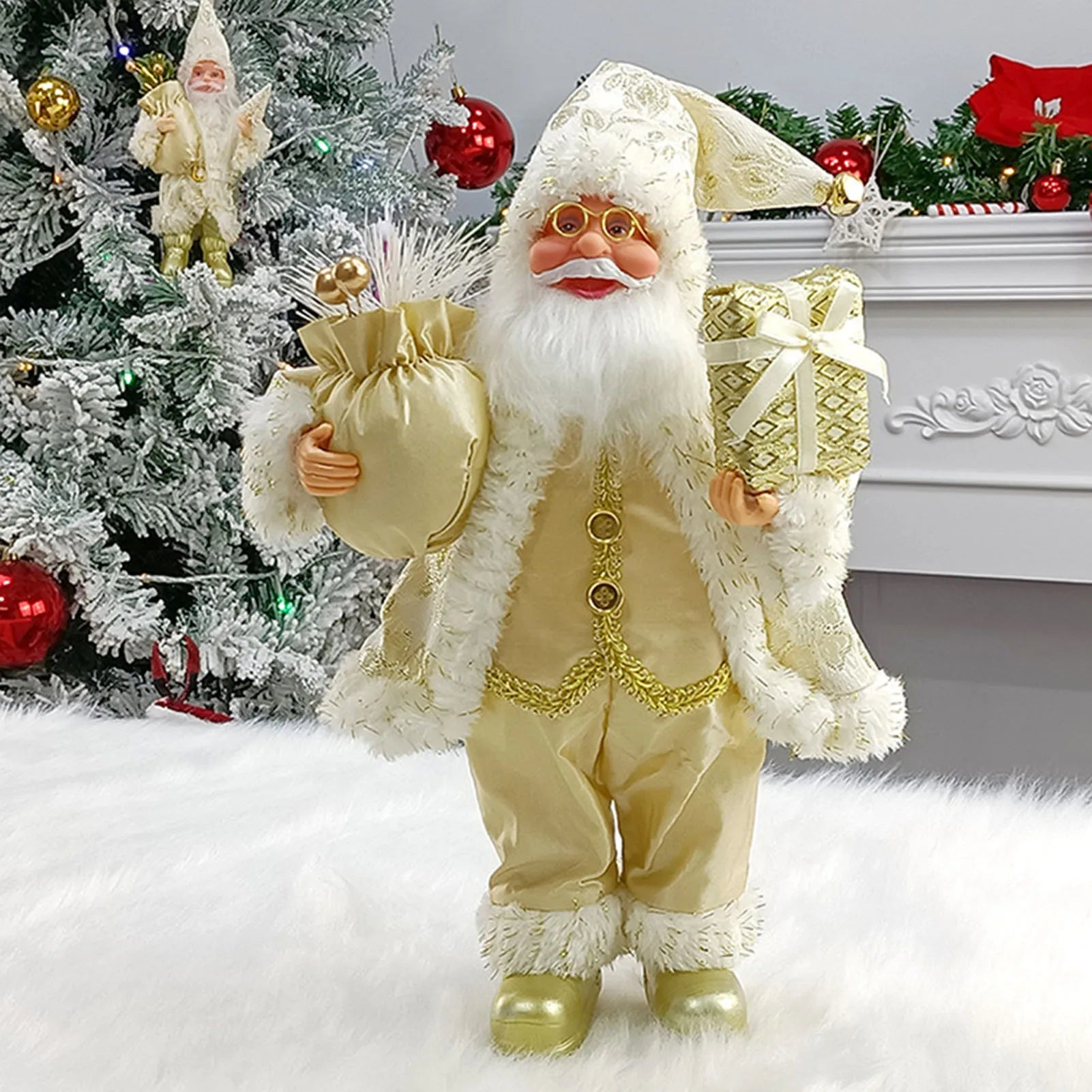 Christmas Sitting Standing Santa Claus Figurines Doll Cute 12inch Xmas Tree Party Ornament Table Office Fireplace Home Decor - YourGiftIdeasUK