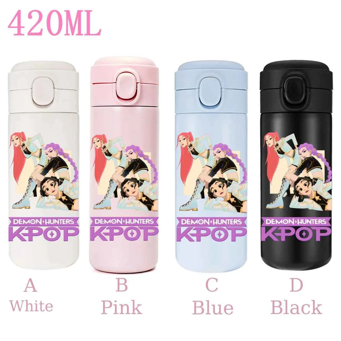420ML KPop Demon Hunters Cartoon Stainless Steel Thermal Water Bottle Mini Leak Proof Portable Insulated Cup Birthday Gift
