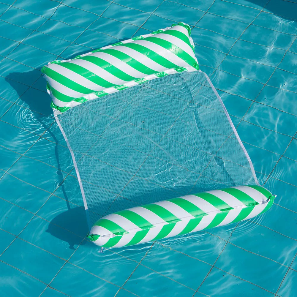 Foldable Striped Inflatable Lounge Chair, Suitable For Swimming Pool Parties And Beach Leisure Floating Beds With Net Backrest