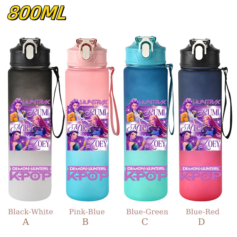 800ML KPop Demon Hunters Sports Water Bottle With Straw Men And Women Perfect For Outdoor Travel Hiking Office Jugs Fans Gifts - YourGiftIdeasUK