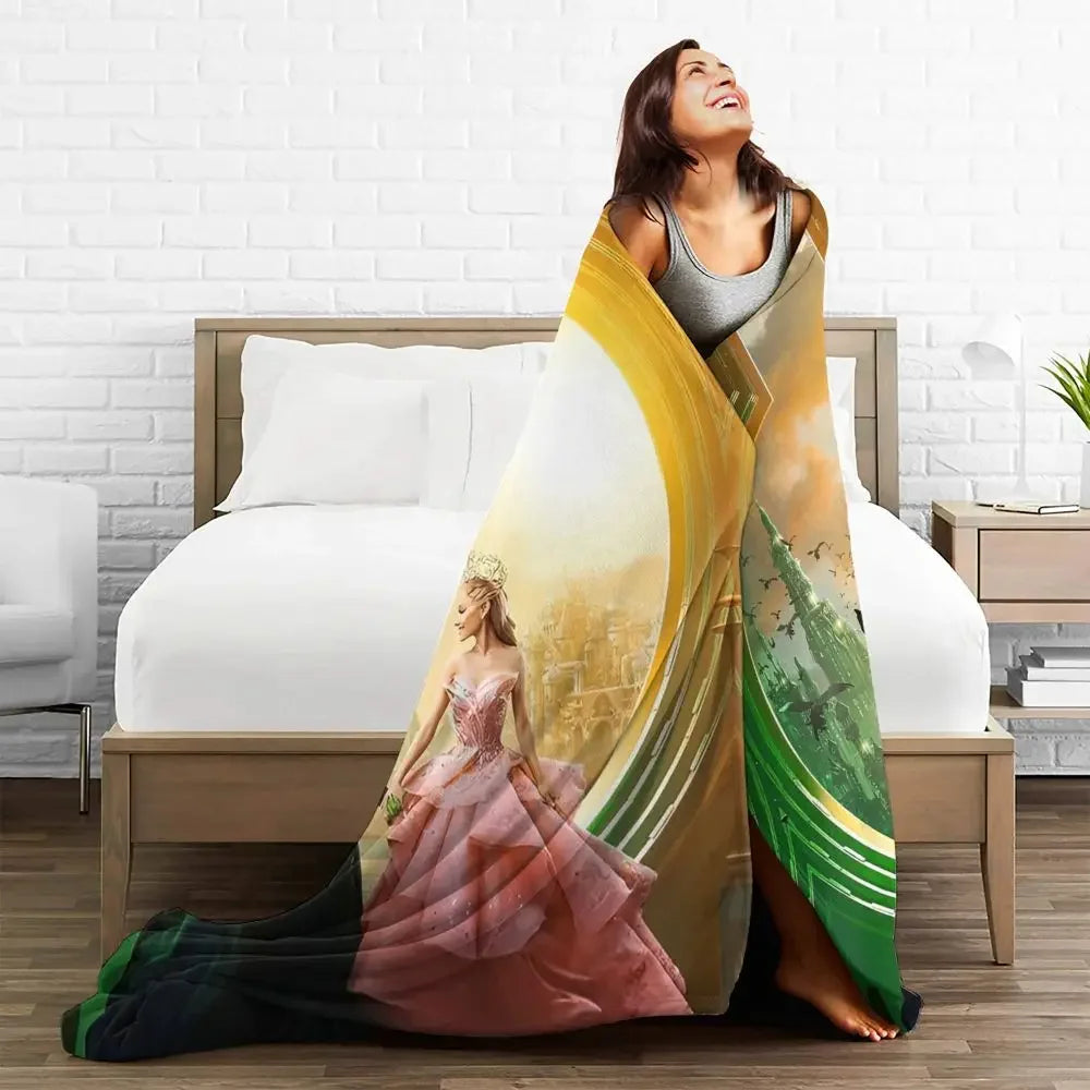 Soft Blanket Travel Wicked Elphaba & Glinda Tonal Throw Blanket Magic Movie Flannel Bedspread For Bedroom Aesthetic Bed Cover - YourGiftIdeasUK