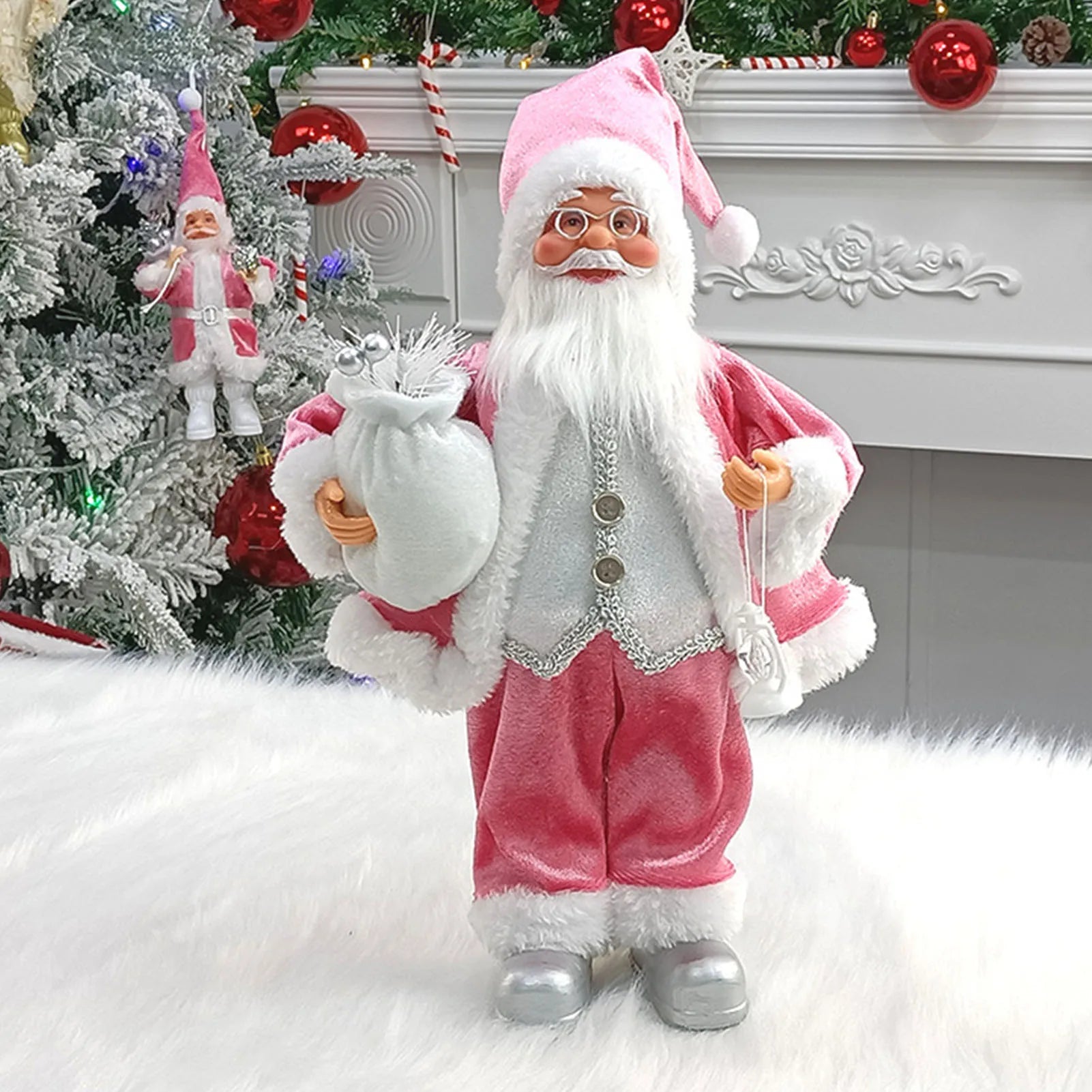 Christmas Sitting Standing Santa Claus Figurines Doll Cute 12inch Xmas Tree Party Ornament Table Office Fireplace Home Decor - YourGiftIdeasUK