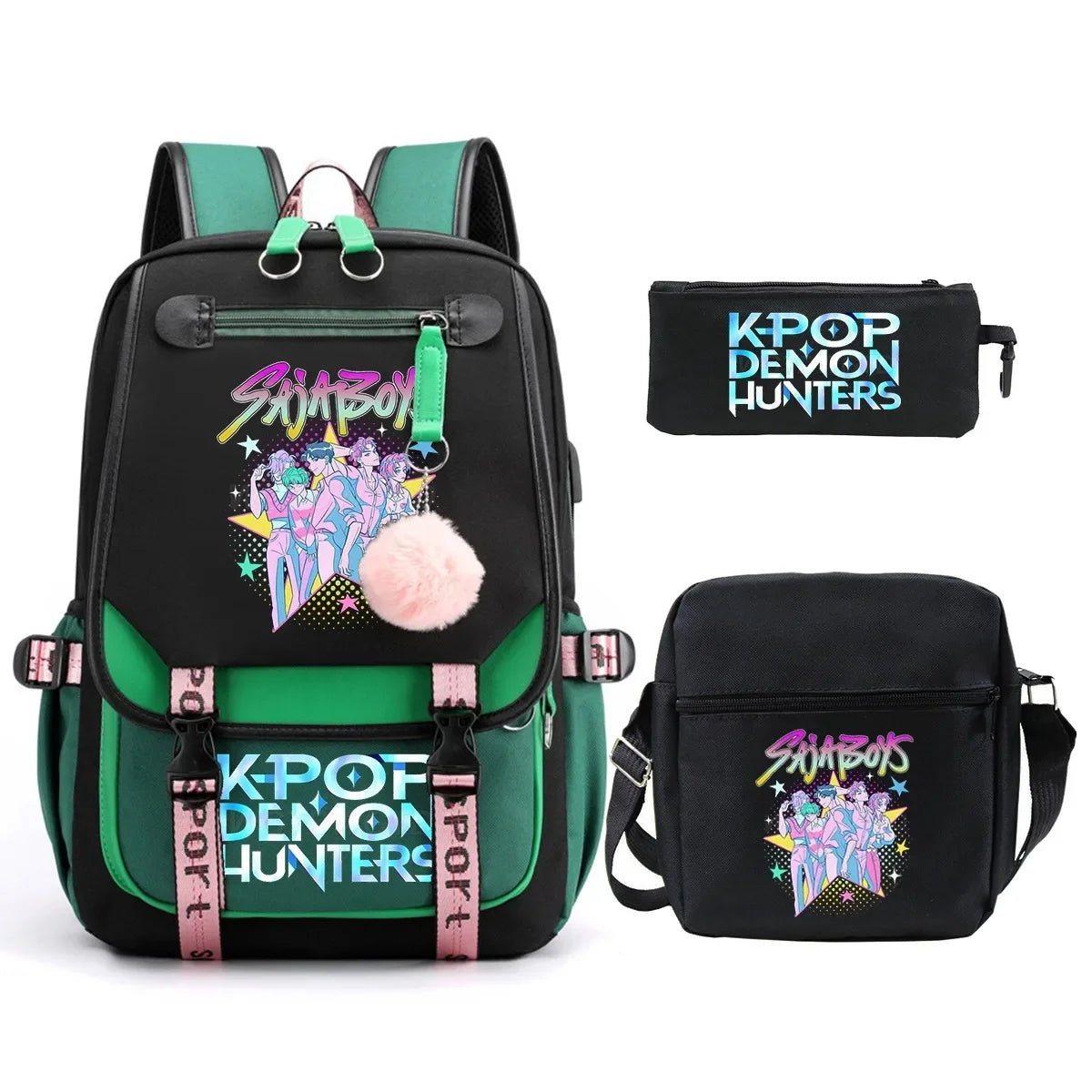 KPop Demon Hunters Student Backpack Single Shoulder Bag Casual Pencil Case Three Piece Set Oxford Cloth Unisex Backpack