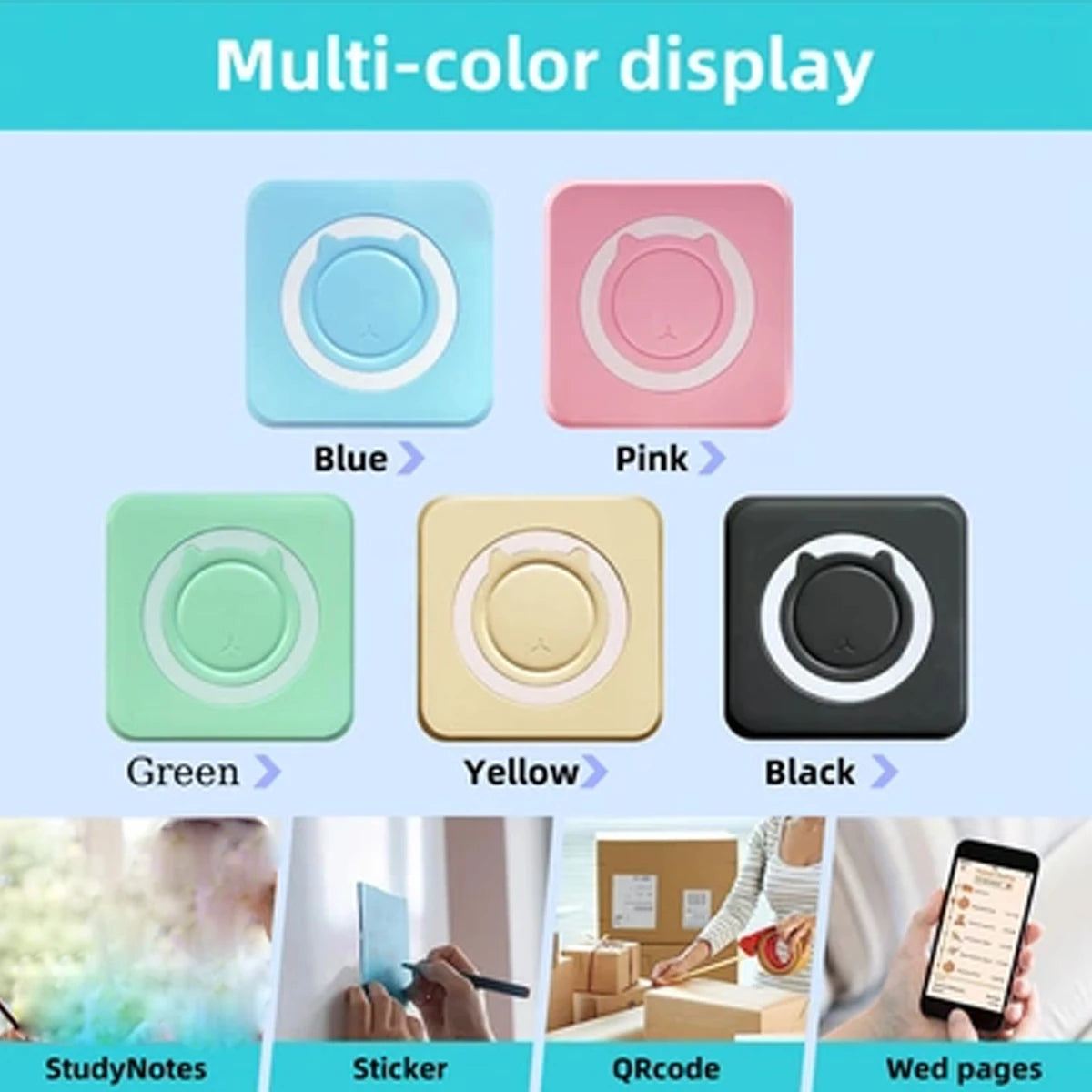 Mini Printer Compatible with IOS and Android, Wireless Mini Photo Printer Label Printer, Portable BT Mini Thermal Printer