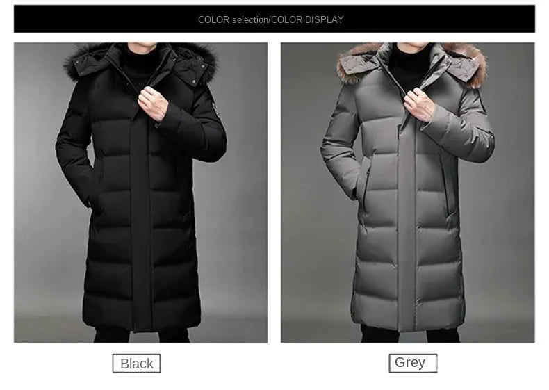 Luxury Long Down Jacket Men's Winter Korean Style Detachable Fur Collar Cap White Duck Down Warm Coat Brand Lightweight Parka