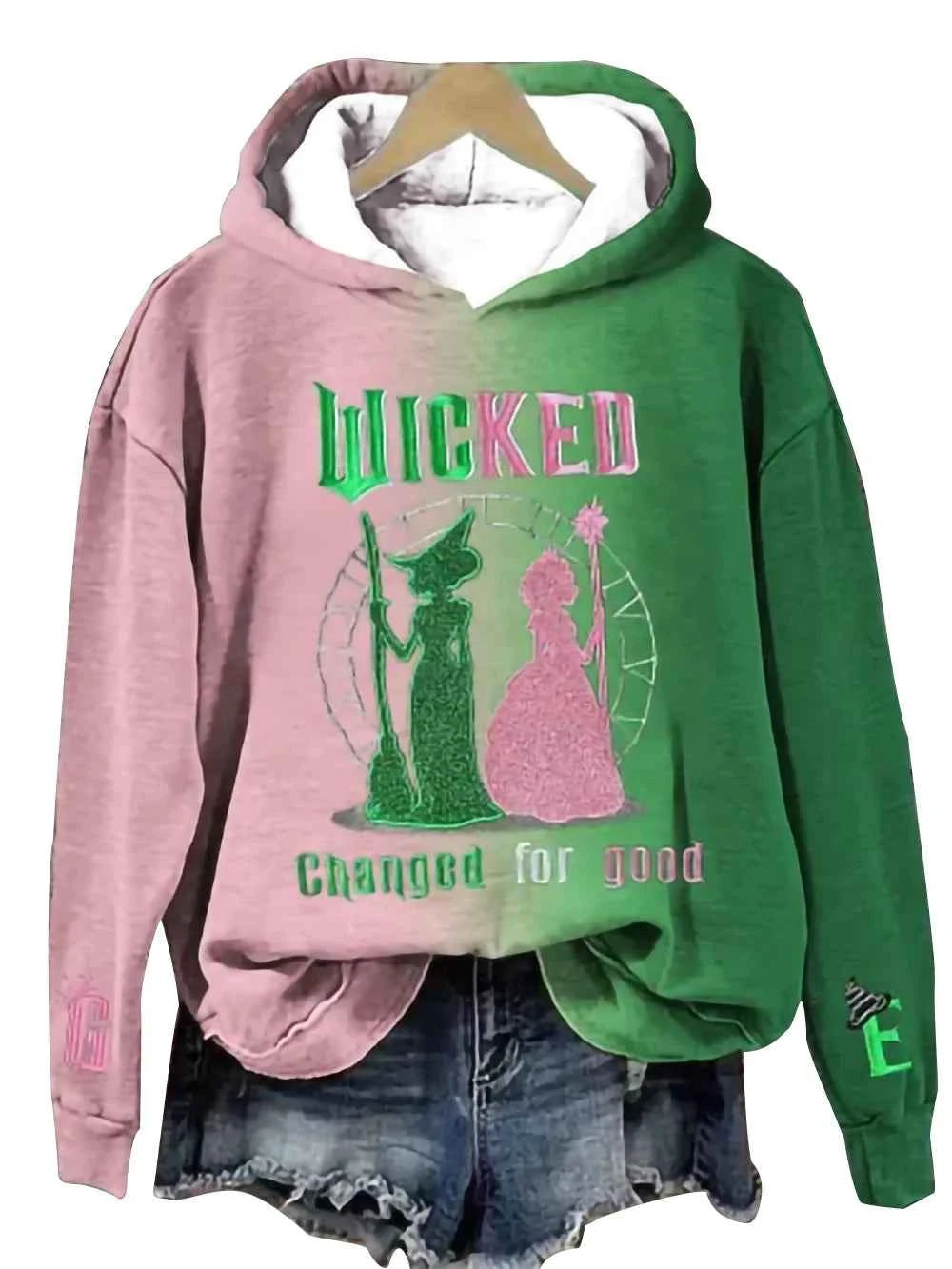 Wicked for god hooded  Glinda & Elphaba printed  hooded halloween  hooded pocket  Sweatshirt men/women novelty  Hooded