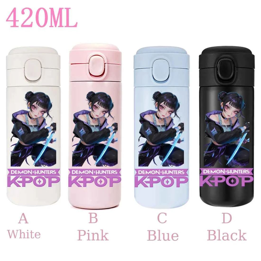 420ML KPop Demon Hunters Cartoon Stainless Steel Thermal Water Bottle Mini Leak Proof Portable Insulated Cup Birthday Gift