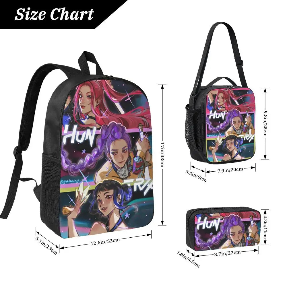3Pcs Kpop Demon Hunters Huntrix  Backpack Set for Kids Pencil Boxes Bookbag Sets with Lunch Box For School Students Knapsack