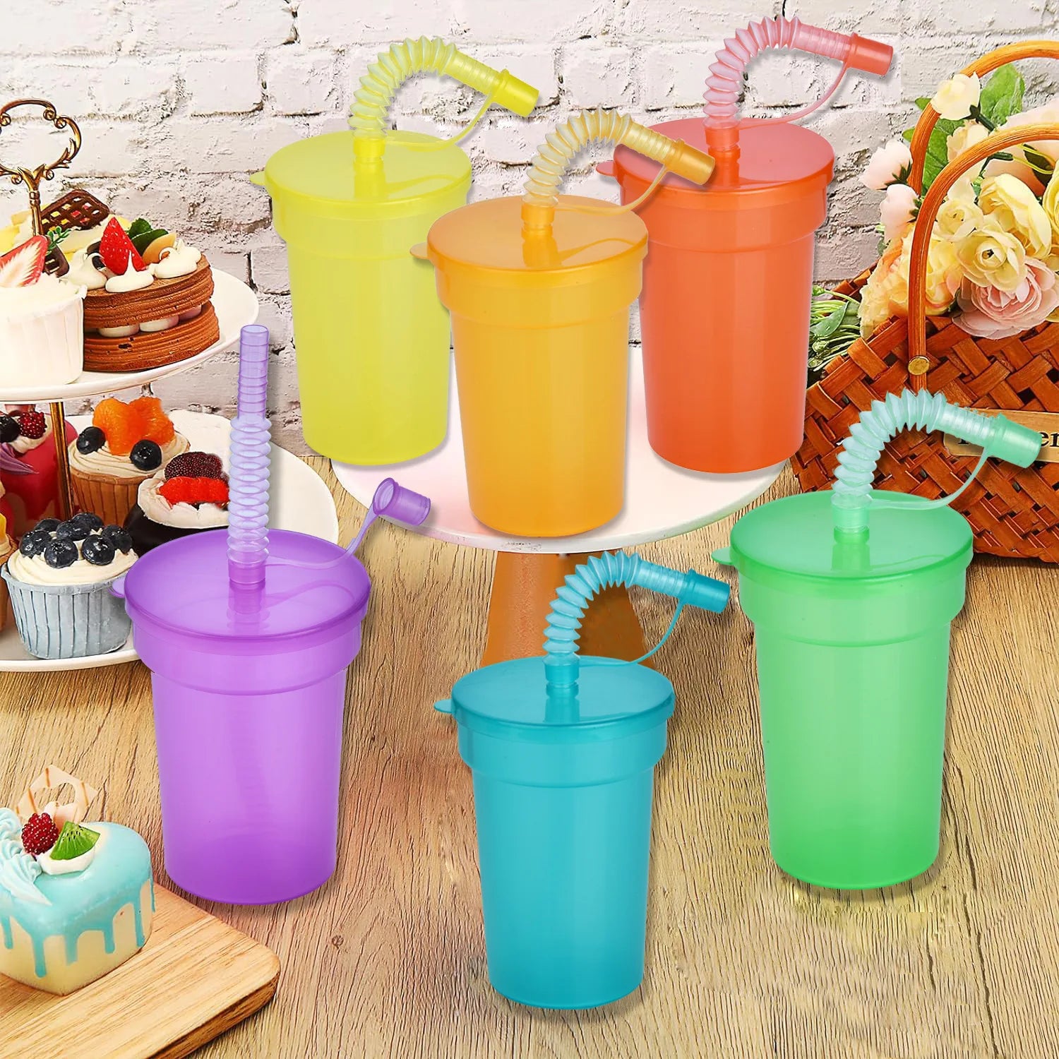 1-30PCS Neon Sipper Cups - Colorful Spill-Proof Cups with Lids and Straws - Ideal for School Events, Themed Parties and Birthda