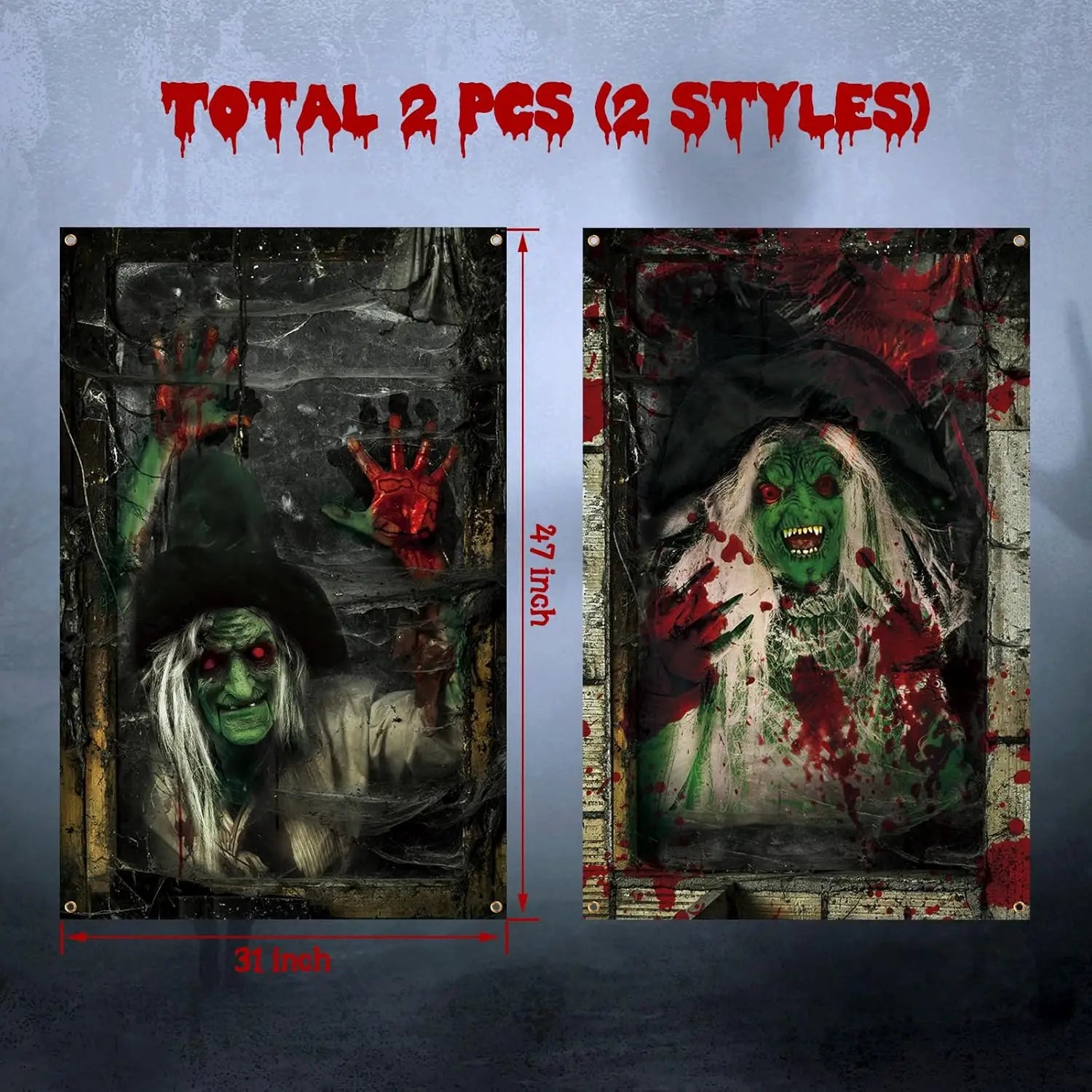 2 Pcs Scary Halloween Curtain Halloween Window Silhouette - YourGiftIdeasUK