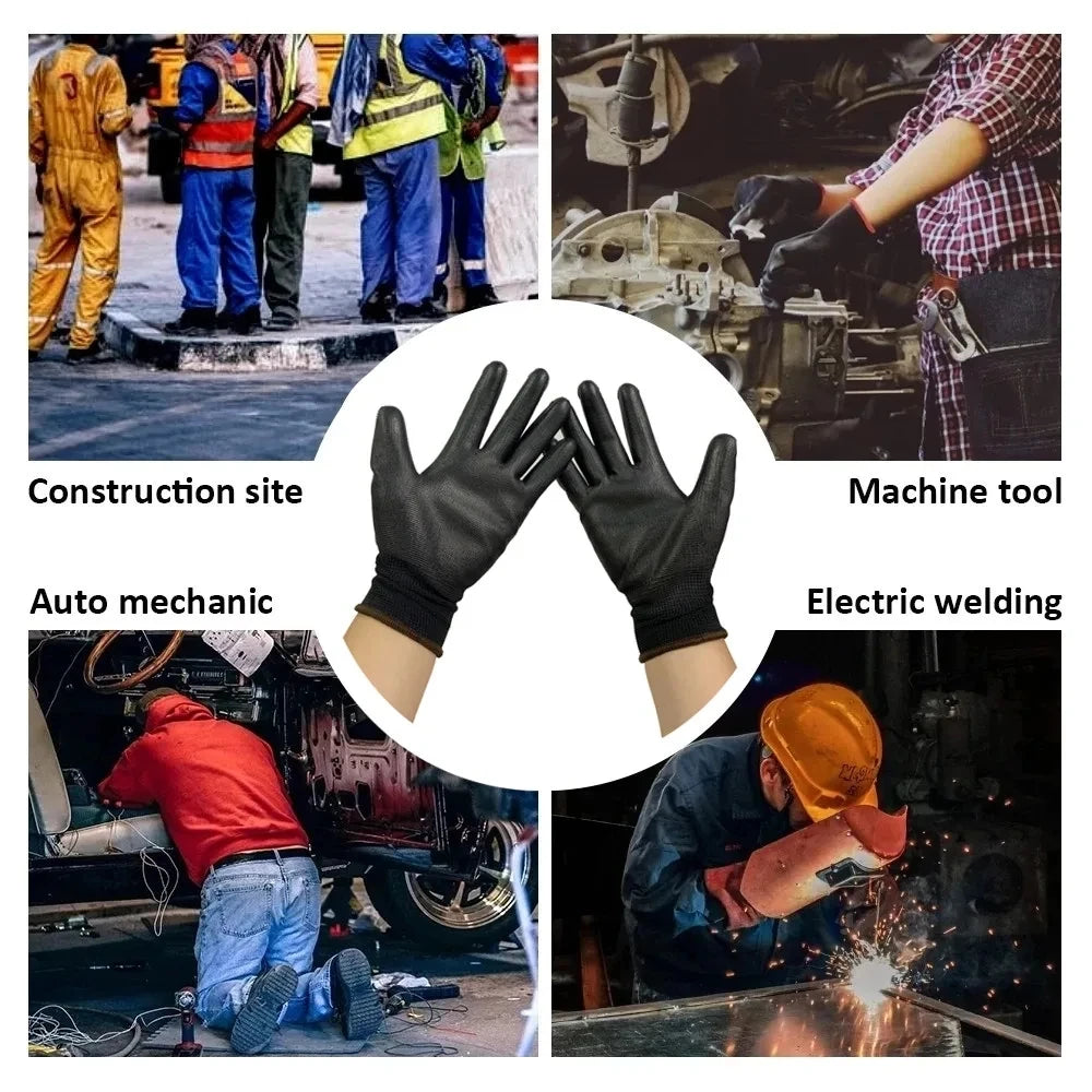 10 Pairs Black Durable Safety Gloves - Anti-Slip, Wear-Resistant, ESD Protection for Gardening & Woodworking