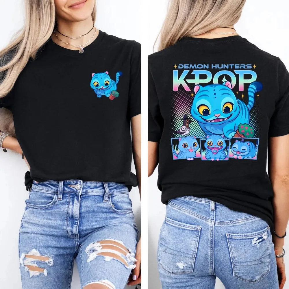 2025 Summer Demon Hunters Derpy Tiger New Movie Harajuku Summer KPop Demon Hunters Tiger T-shirt Harajuku Gift Men Casual Women