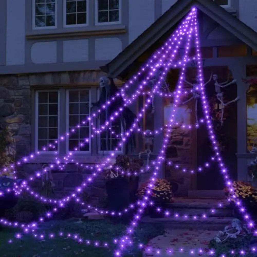 8 Modes Halloween Spider Web Lights Waterproof Glow LED Spider Net 5m Triangle Luminous Halloween Spider Indoor Outdoor - YourGiftIdeasUK