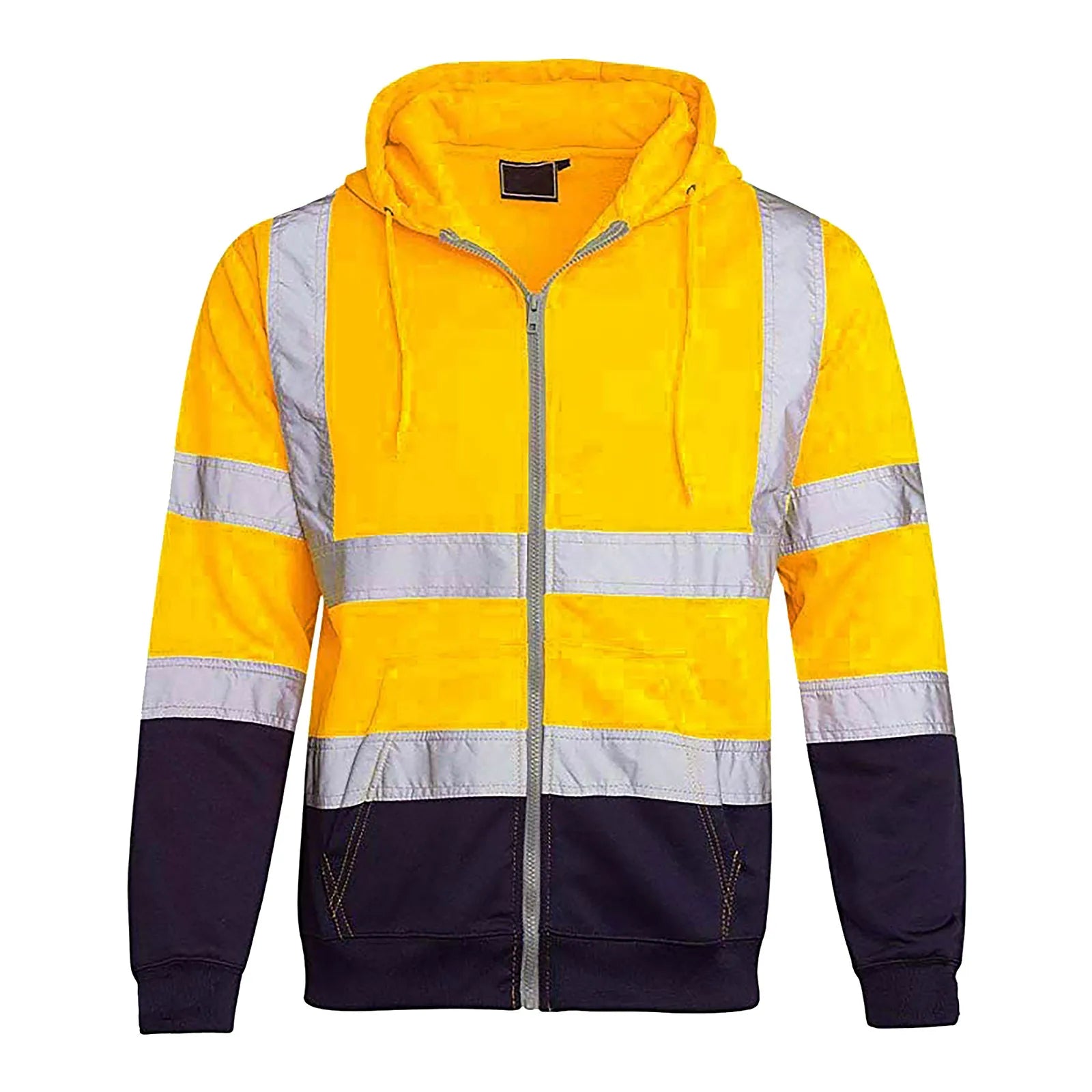 Men Reflective Stripe Hoodie Sweatshirt Long Sleeve Fitting Zipper Hooded Pullover Sanitation Workers Work Clothes Sweatshirt