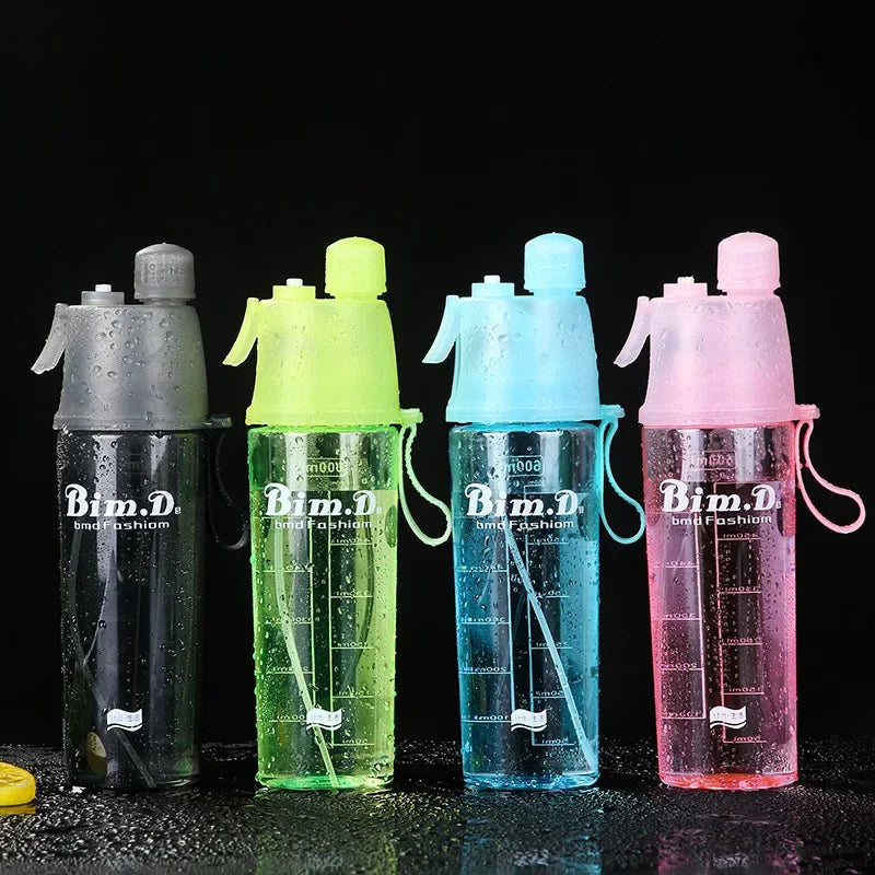 600ML Transparent Misting Water Bottle Sports Water Bottle with Spray Mist for Outdoor Hydration Mist Plastic Water Bottle