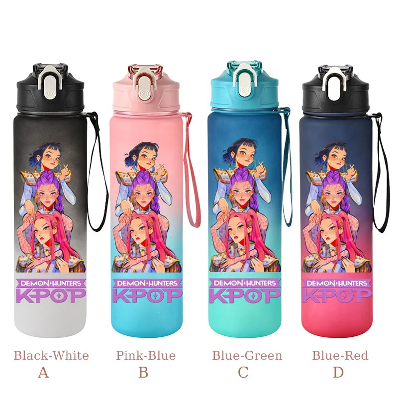 800ML KPop Demon Hunters Sports Water Bottle With Straw Men And Women Perfect For Outdoor Travel Hiking Office Jugs Fans Gifts - YourGiftIdeasUK