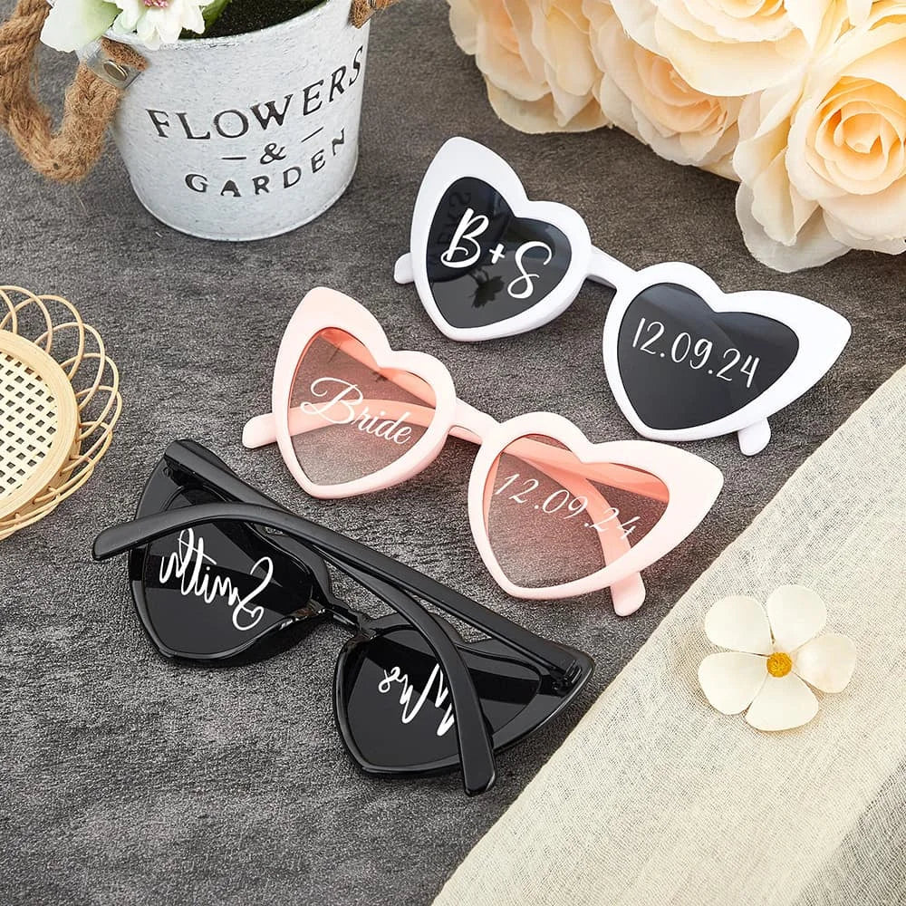 Personalized Heart Shaped Sunglasses Bridal Shower Party Favors Photo Props Customized Team Bride Heart Sunglasses Bride Tribe